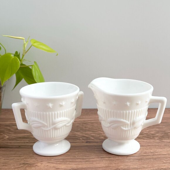 Milk Glass Sugar & Creamer Set by Fostoria - Picture 7 of 13